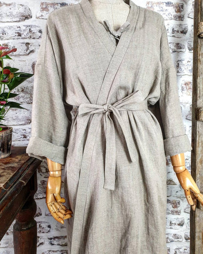 Linen bath robe, soft natural linen kimono robe, stonewashed linen white black beige blue green long robe, raw linen clothes, linen bathrobe