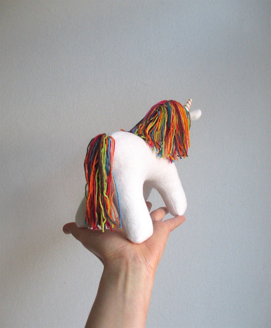 Unicorn, organic, fairytale creature, white, colorful, rainbow, fantasy, Waldorf, imagination play, legendary creature, can be made vegan