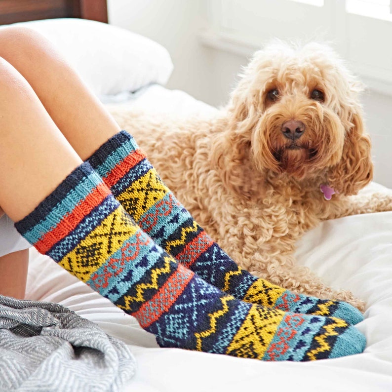 Hand Knitted Fair Isle Wool Socks: Colourful Nordic Fairtrade Socks