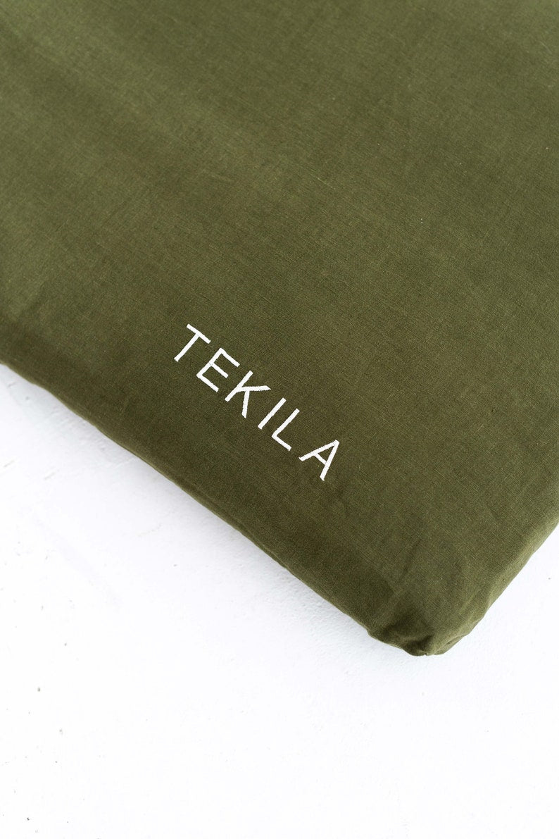 Removable and washable dog bed cover, Linen Dog Bed Cover, Personalized Dog Bed Cover With A Name Embroidered, Custom Size Dog Bed Cover