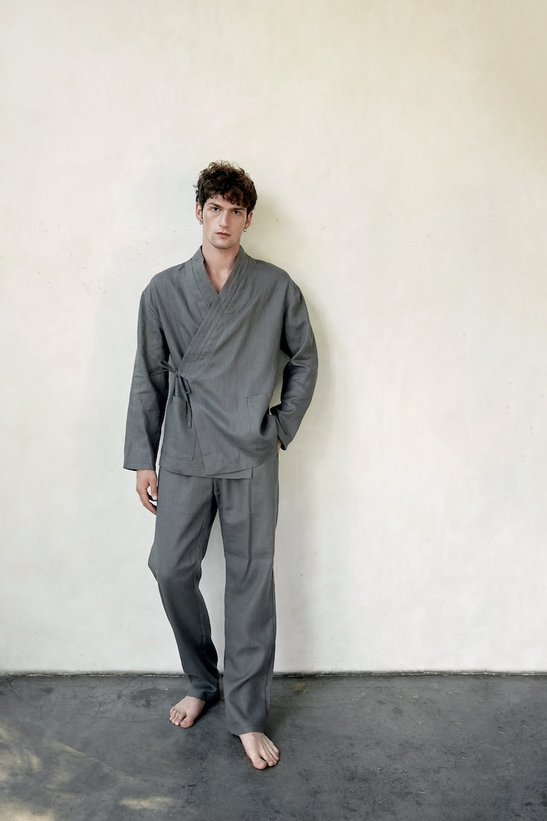 Relaxed Fit Linen Kimono Set for Men - Japanese Style Comfortable Clothes - Great Gift for Father, Brother, Son, Husband, Boyfriend