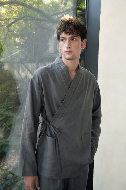 Relaxed Fit Linen Kimono Set for Men - Japanese Style Comfortable Clothes - Great Gift for Father, Brother, Son, Husband, Boyfriend