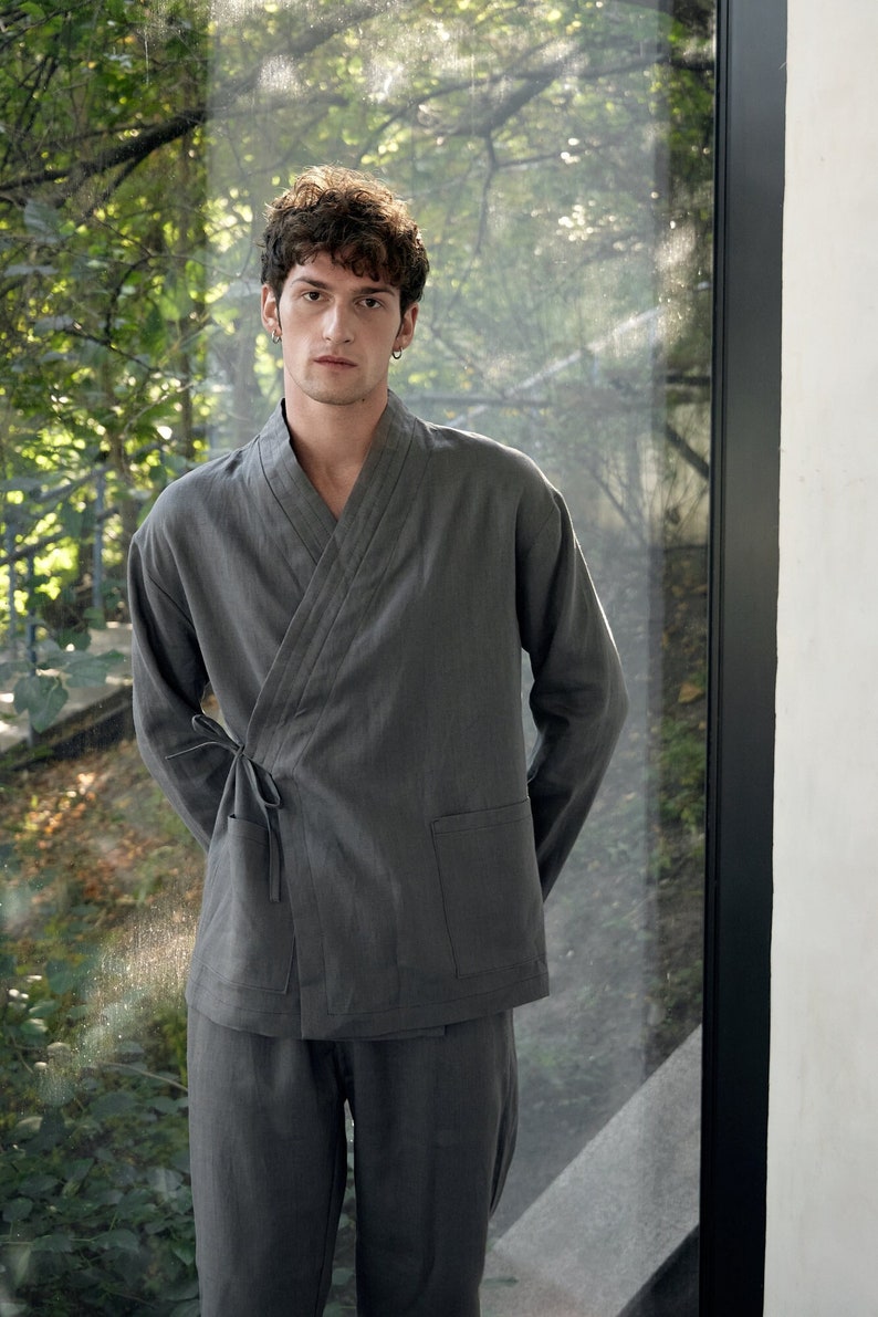 Relaxed Fit Linen Kimono Set for Men - Japanese Style Comfortable Clothes - Great Gift for Father, Brother, Son, Husband, Boyfriend
