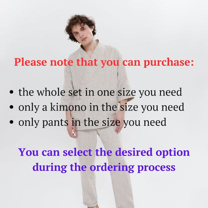 Relaxed Fit Linen Kimono Set for Men - Japanese Style Comfortable Clothes - Great Gift for Father, Brother, Son, Husband, Boyfriend