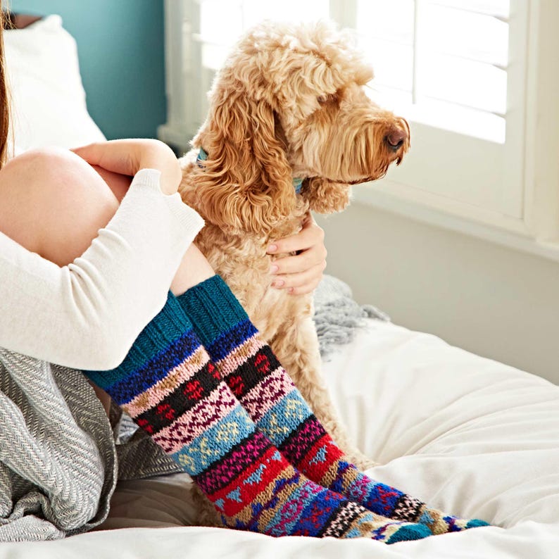 Hand Knitted Fair Isle Wool Socks: Colourful Nordic Fairtrade Socks