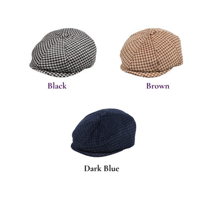 Black Herringbone Wool 8 Panels Cap, Peaky Blinders Hat, Baker Boy Hat, Irish flat cap, Christmas Gift, Hatsquare Newsboy Cap, Men Scarf Set
