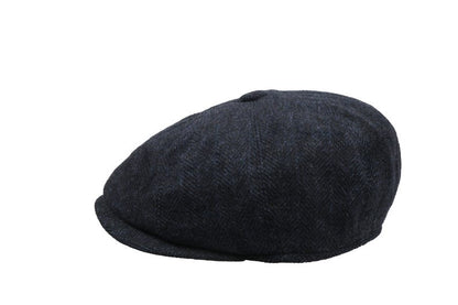 Black Herringbone Wool 8 Panels Cap, Peaky Blinders Hat, Baker Boy Hat, Irish flat cap, Christmas Gift, Hatsquare Newsboy Cap, Men Scarf Set