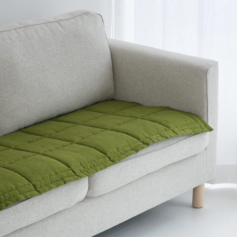 Reversible Linen Sofa Pad Topper, Quilted Couch Slipcover for Pets, Sectional Friendly Seat Cover, Washable Sofa Mat 50XCP