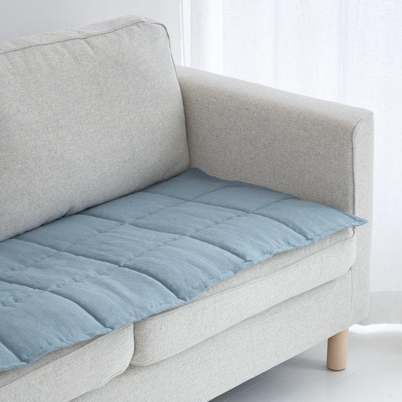 Reversible Linen Sofa Pad Topper, Quilted Couch Slipcover for Pets, Sectional Friendly Seat Cover, Washable Sofa Mat 50XCP