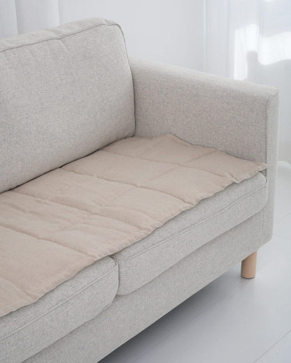 Reversible Linen Sofa Pad Topper, Quilted Couch Slipcover for Pets, Sectional Friendly Seat Cover, Washable Sofa Mat 50XCP