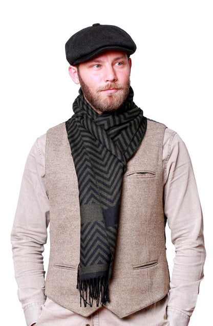 Black Herringbone Wool 8 Panels Cap, Peaky Blinders Hat, Baker Boy Hat, Irish flat cap, Christmas Gift, Hatsquare Newsboy Cap, Men Scarf Set
