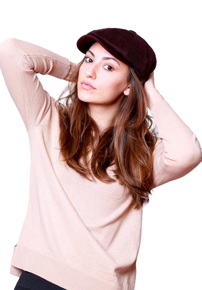 Black Herringbone Wool 8 Panels Cap, Peaky Blinders Hat, Baker Boy Hat, Irish flat cap, Christmas Gift, Hatsquare Newsboy Cap, Men Scarf Set