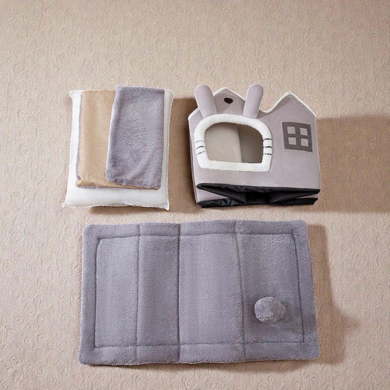 Cozy Foldable Pet Cave Bed – Winter Warm Dog & Cat House, Soft Kennel Nest