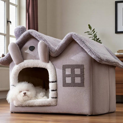 Cozy Foldable Pet Cave Bed – Winter Warm Dog & Cat House, Soft Kennel Nest